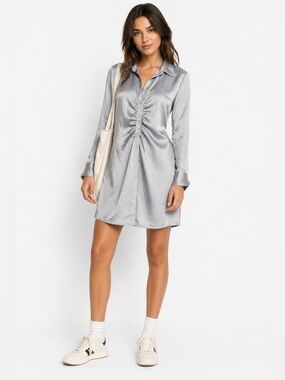 Y2K NWT Ruched dress - Silver/Slate Grey - GAP - Size Small - Satin feel